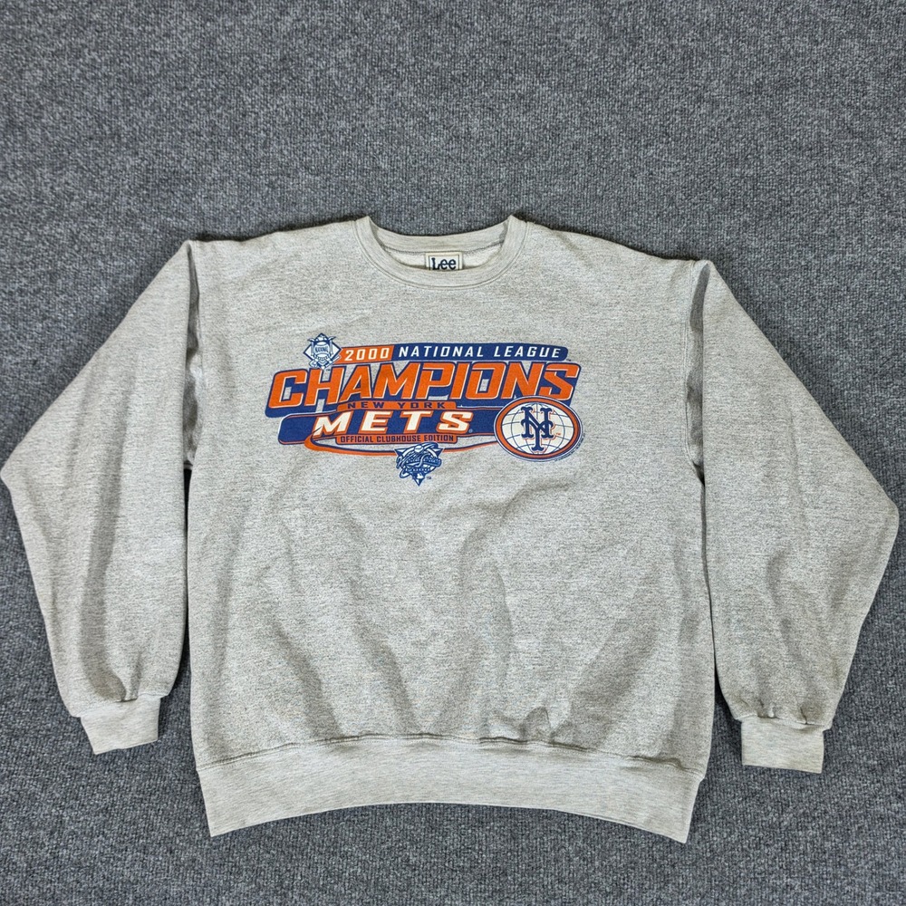 Vintage Lee Sport New York Mets 2000 NL Champions Sweatshirt Mens Gray MLB